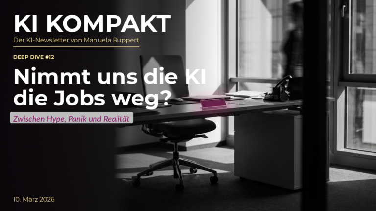 KI Kompakt Deep Dive #12 – Nimmt uns die KI die Jobs weg? Newsletter-Thumbnail mit monochromer Büro-Szene